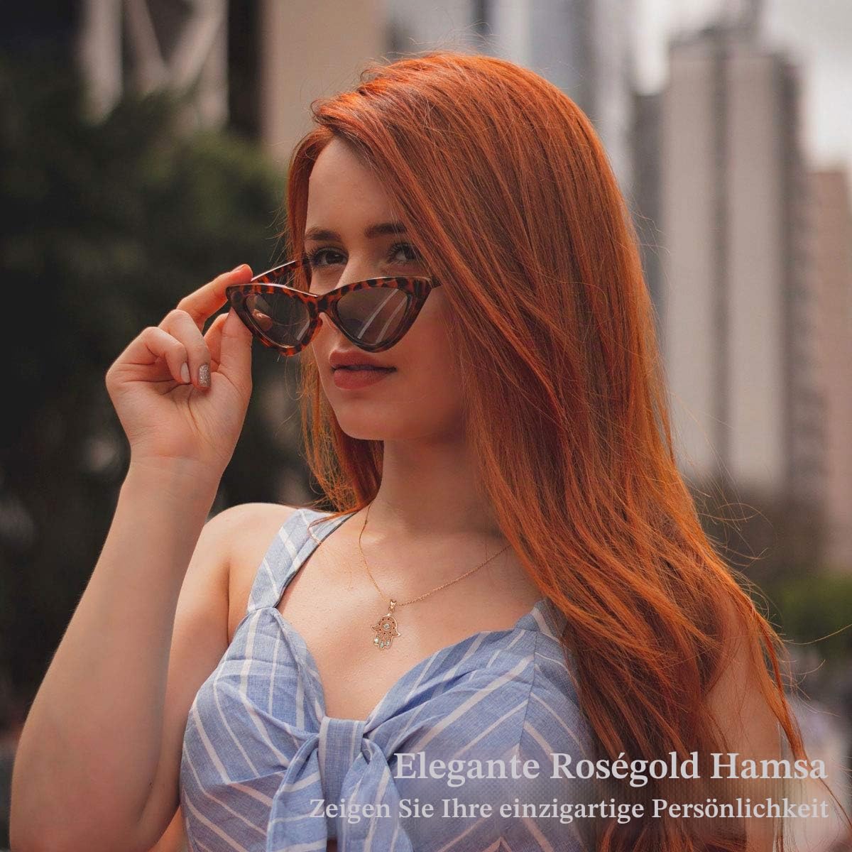 Eudora Harmony Bola Hamsa Hand Halskette Silber 925 Roségold