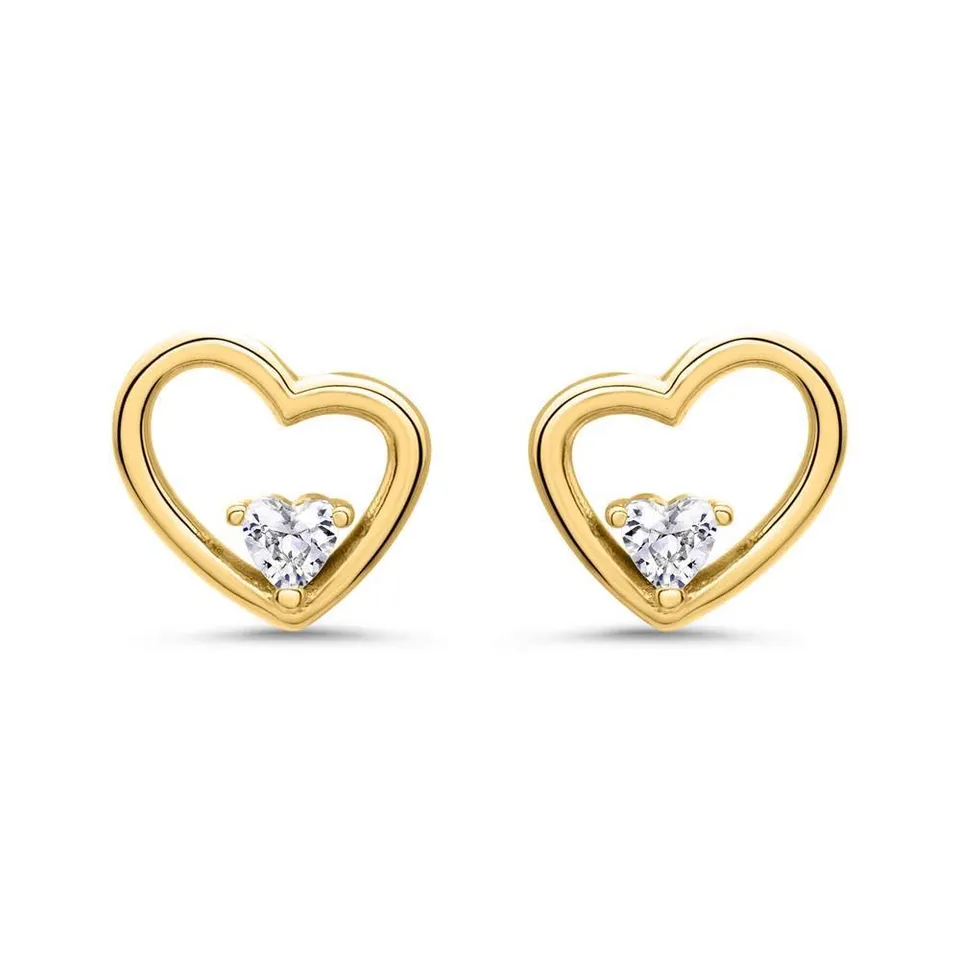 JEWLIX SE1073 Herz Ohrstecker Gold 925 Silber Zirkonia