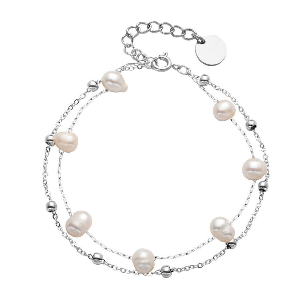 JEWLIX Perlenarmband Armband Edelstahl Silber Süßwasserperle