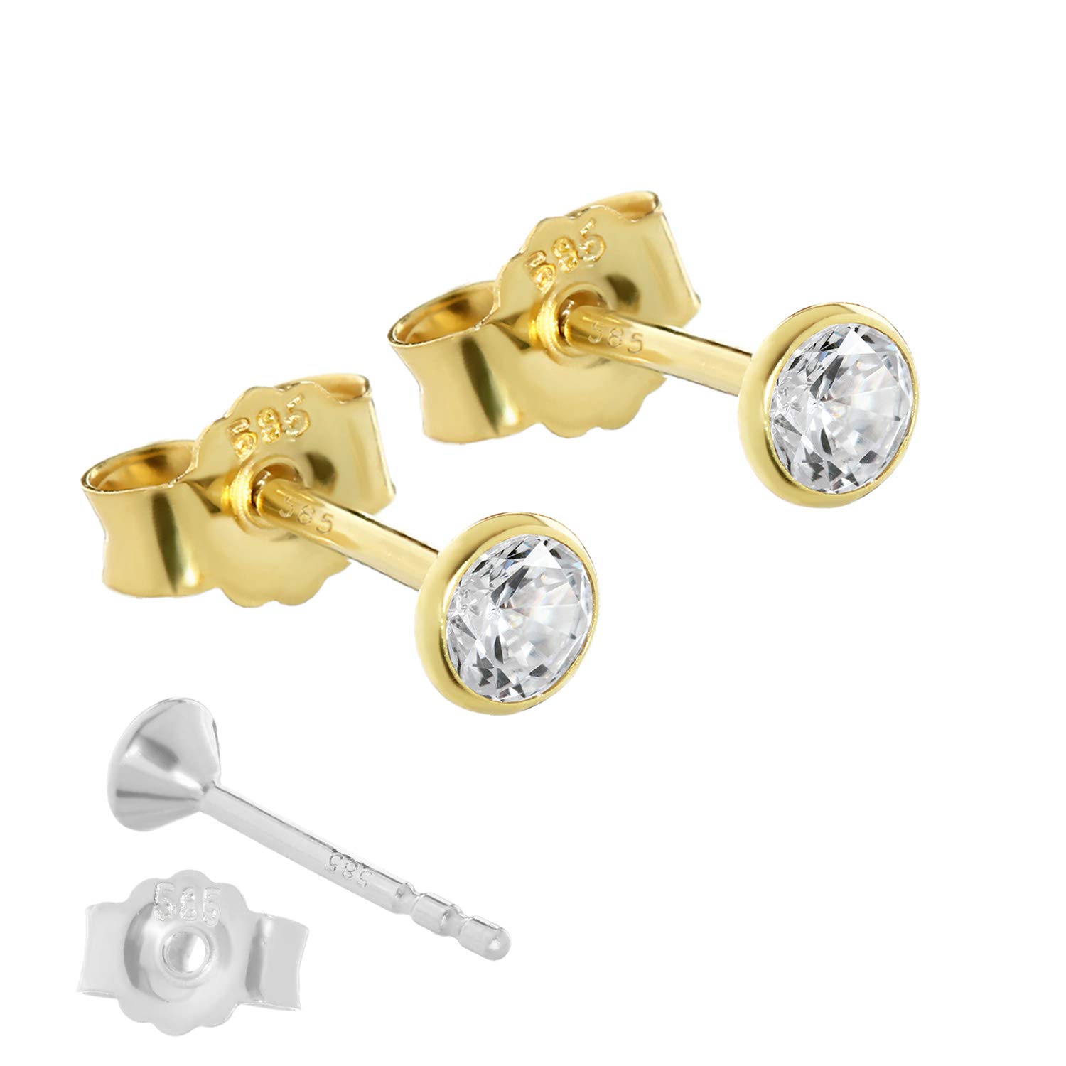 NKlaus JEWELLERY Ohrstecker 585 Gold Zirkonia 3,5mm Paar