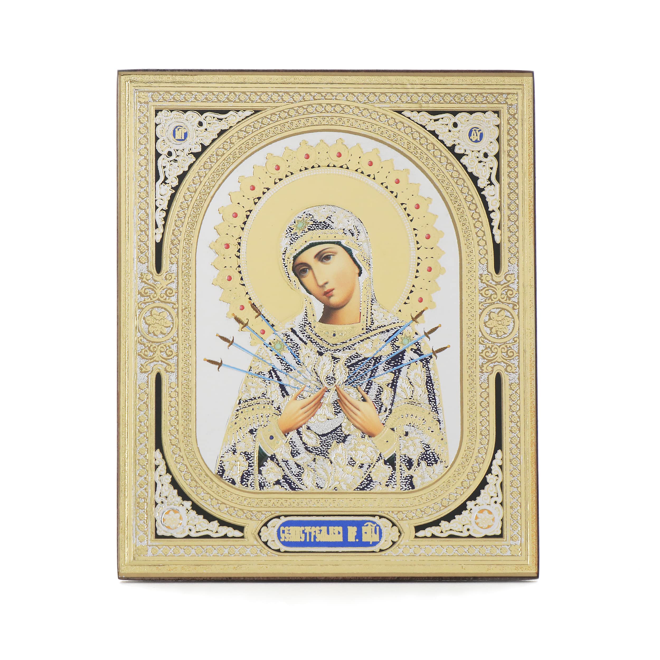 NKlaus Religious Icons Ikone Siebenpfeilige Gottesmutter 10x12 cm