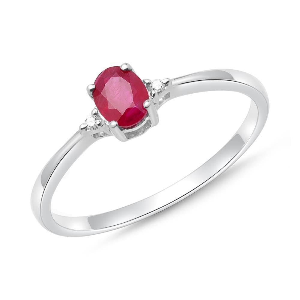JEWLIX Ring 14K Weißgold mit 2 Diamanten und Rubin Gr.50