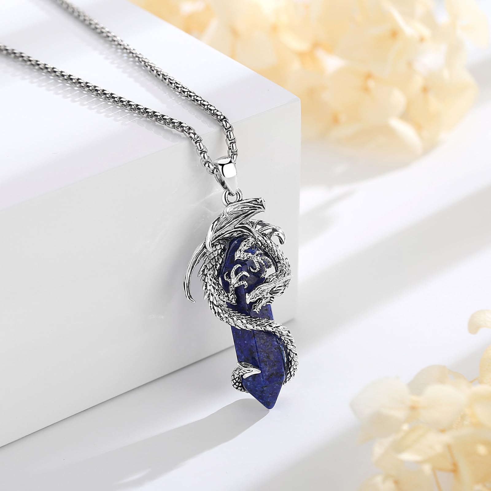 Eudora Harmony Bola Drachen Halskette Amulett blau 20+24 Zoll