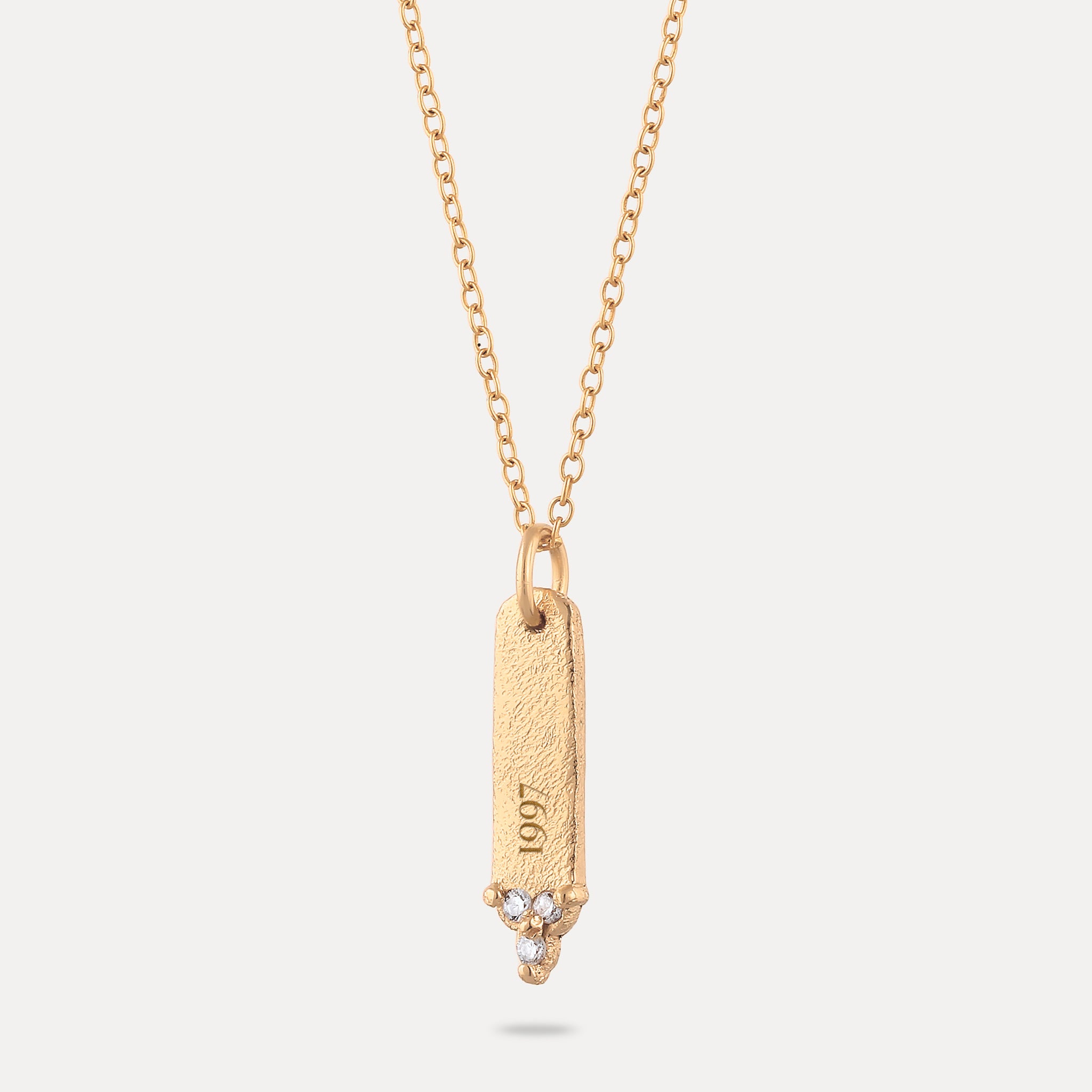 Stilnest Trinity Bar Anhänger Weißer Saphir 585 Gold gravierbar
