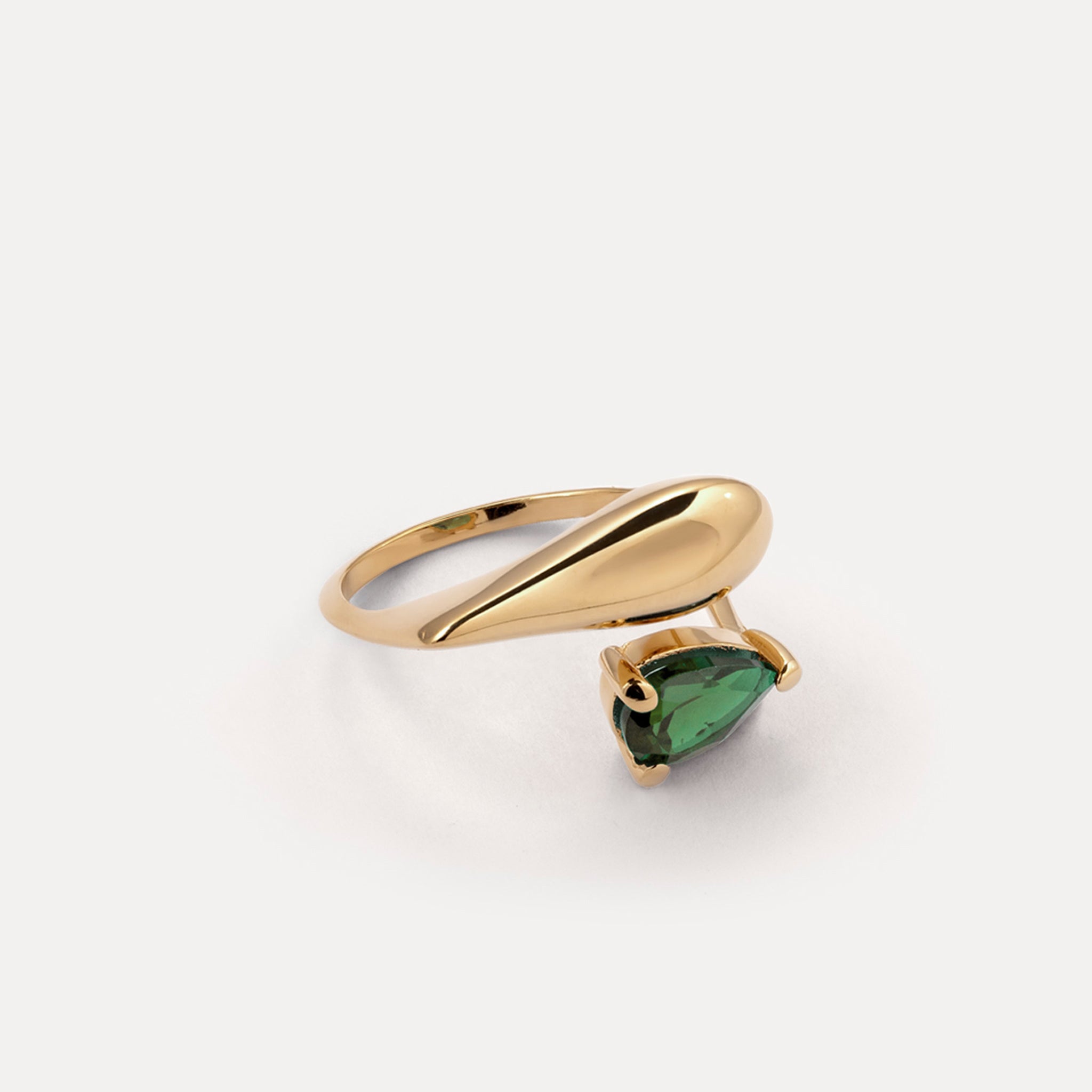 Stilnest Drop Double Ring 585 Gold grüner Quarz Gr.54