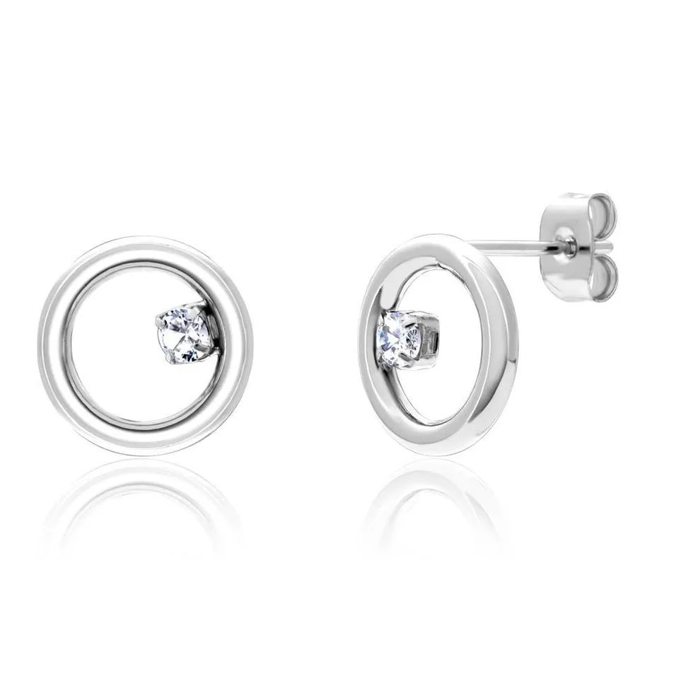 JEWLIX Ohrstecker Kreise Zirkonia Ohrringe Edelstahl Silber