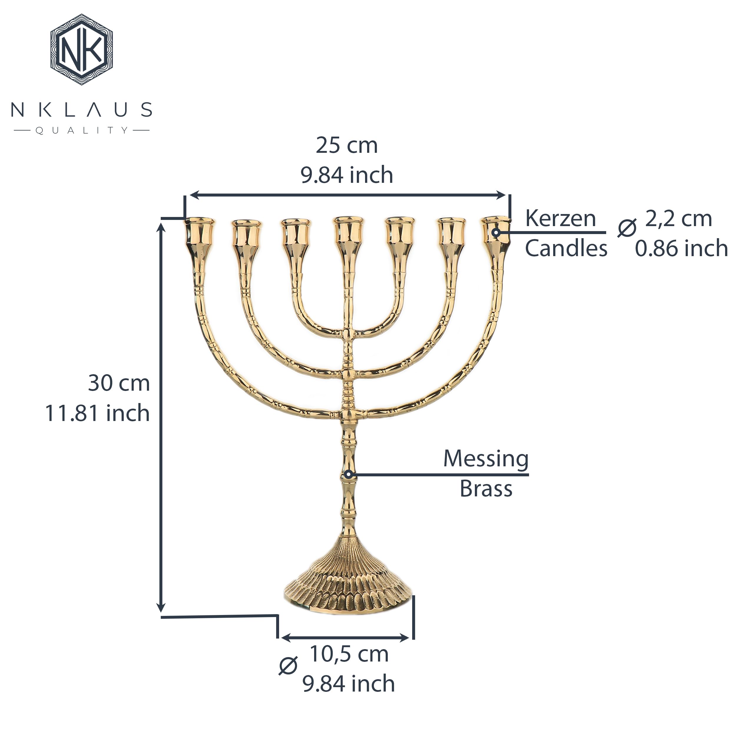 NKlaus Candle Holder 7-armig Kerzenleuchter Gold Messing 30 cm