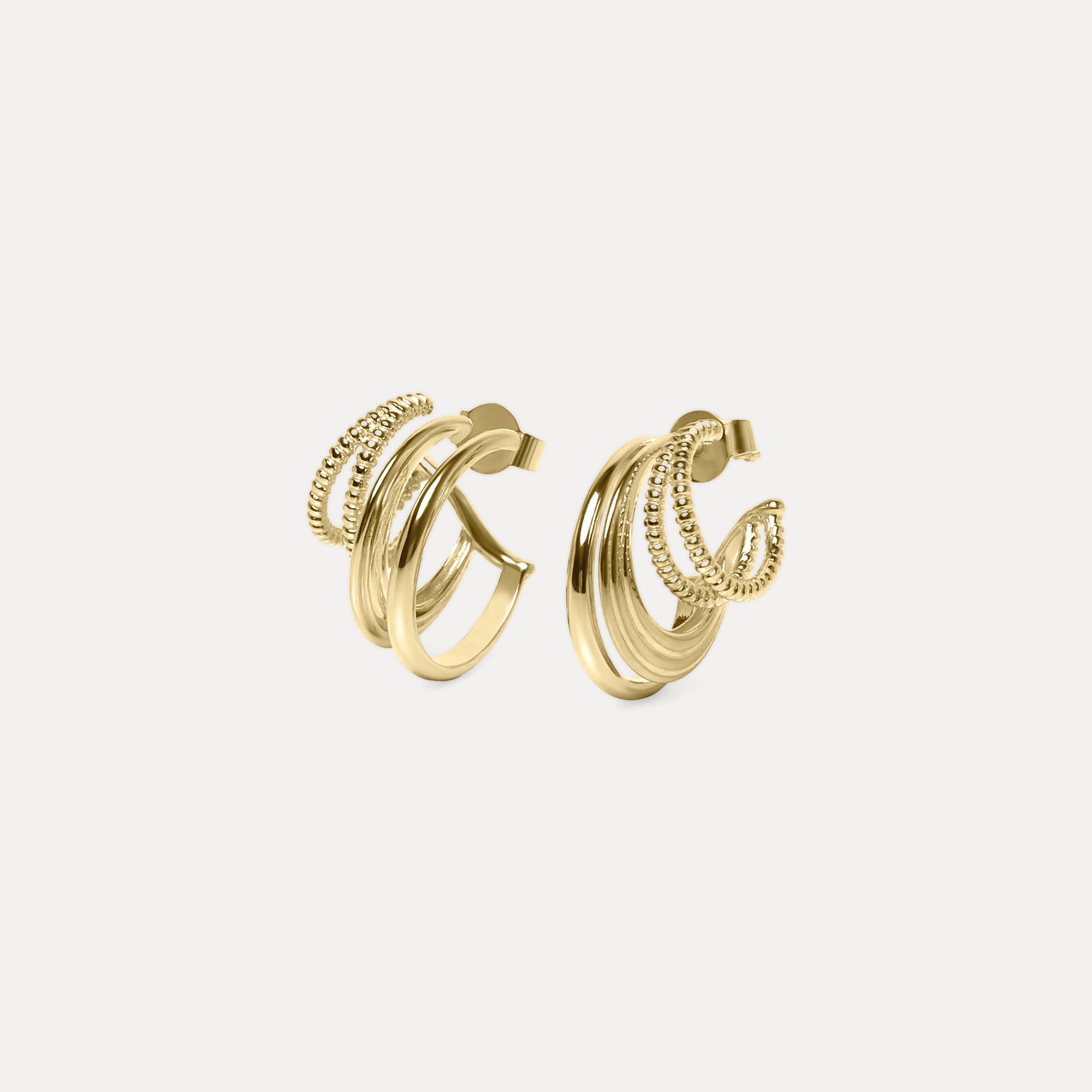 Stilnest Snake Tail Triple Creolen Ohrringe 585 Gold 14k Massivgold