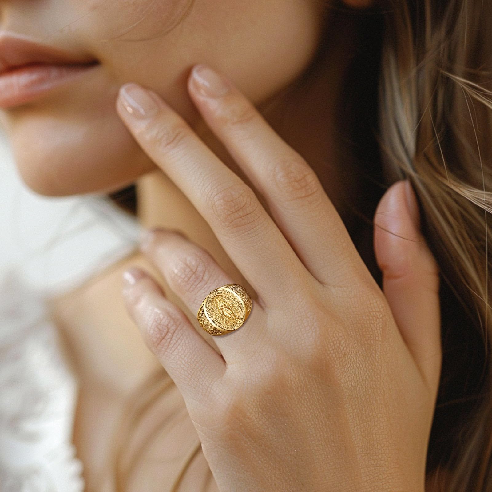 Eudora Harmony Bola Jungfrau Maria Ring Silber 18K vergoldet verstellbar