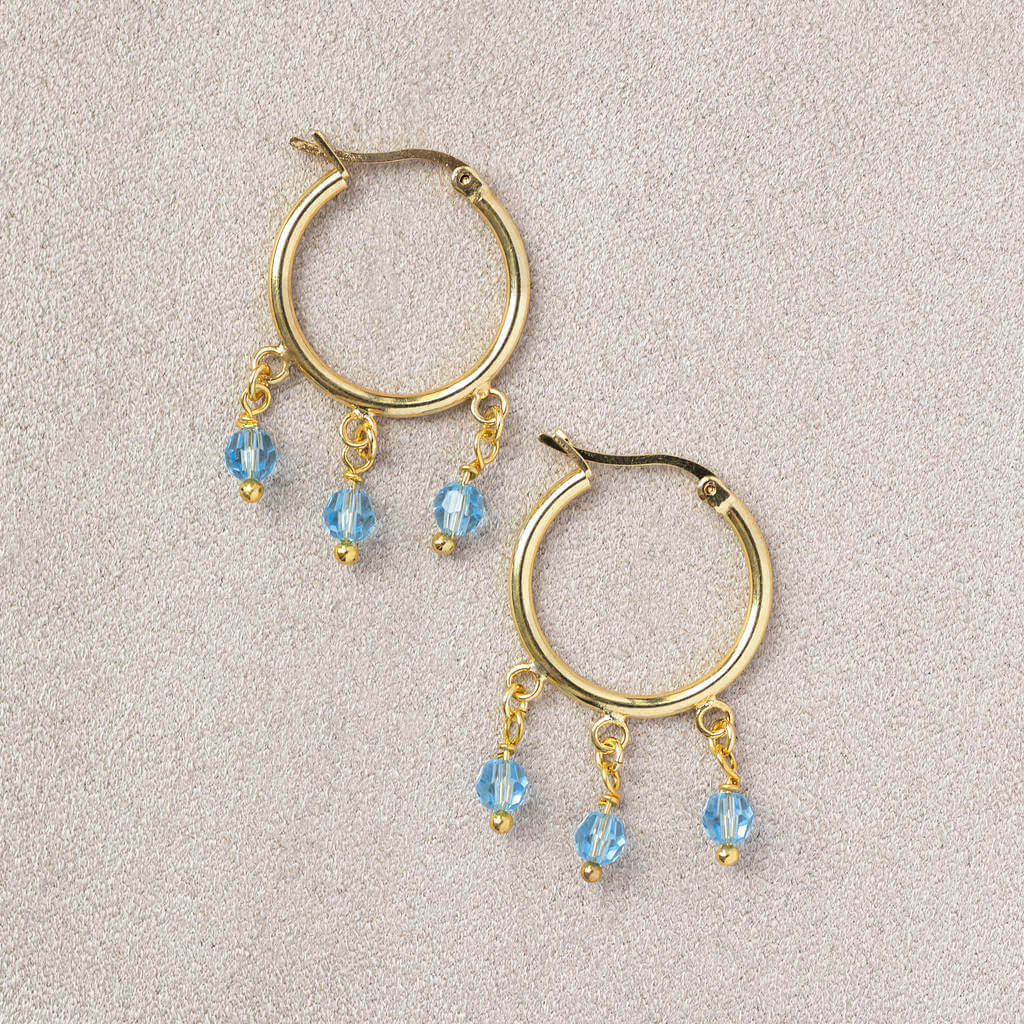 Joy by Corrine Smith Triple Birthstone Huggie Hoops Gold 2 cm
