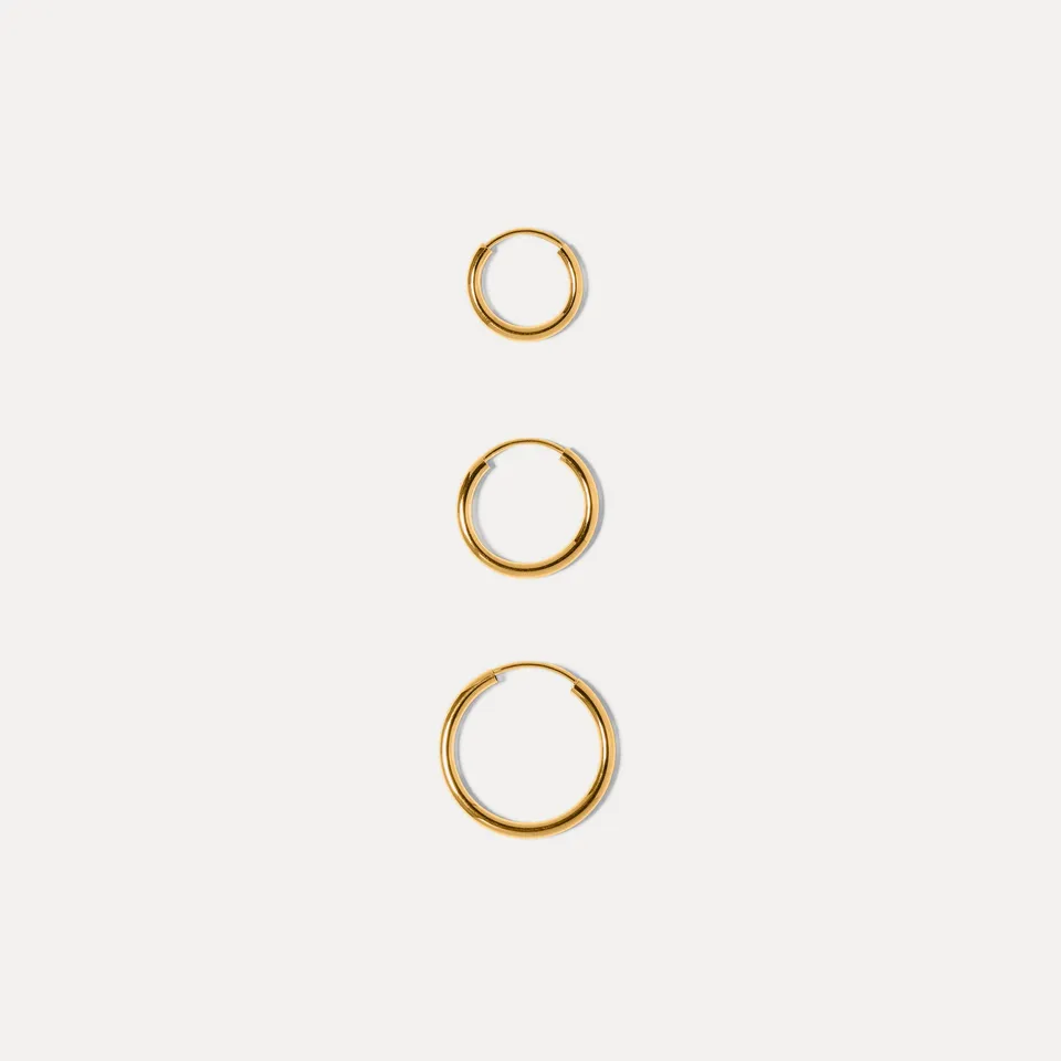 Stilnest Basic Trio Creolen Ohrringe Single 24k Gold Vermeil