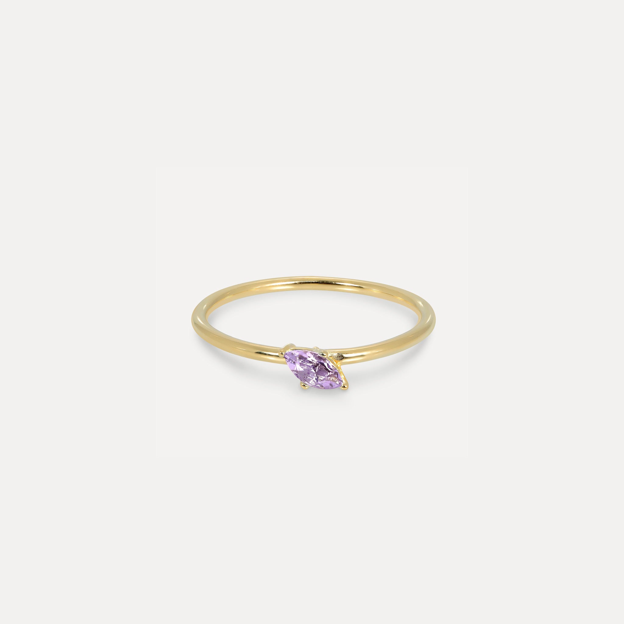Stilnest Amethyst Navette Solitär Ring 585 Gold Gr 52 lila