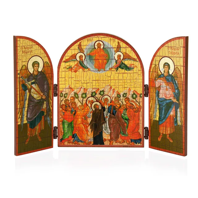 NKlaus Christi Himmelfahrt Triptychon Ikone Holz 25x16cm