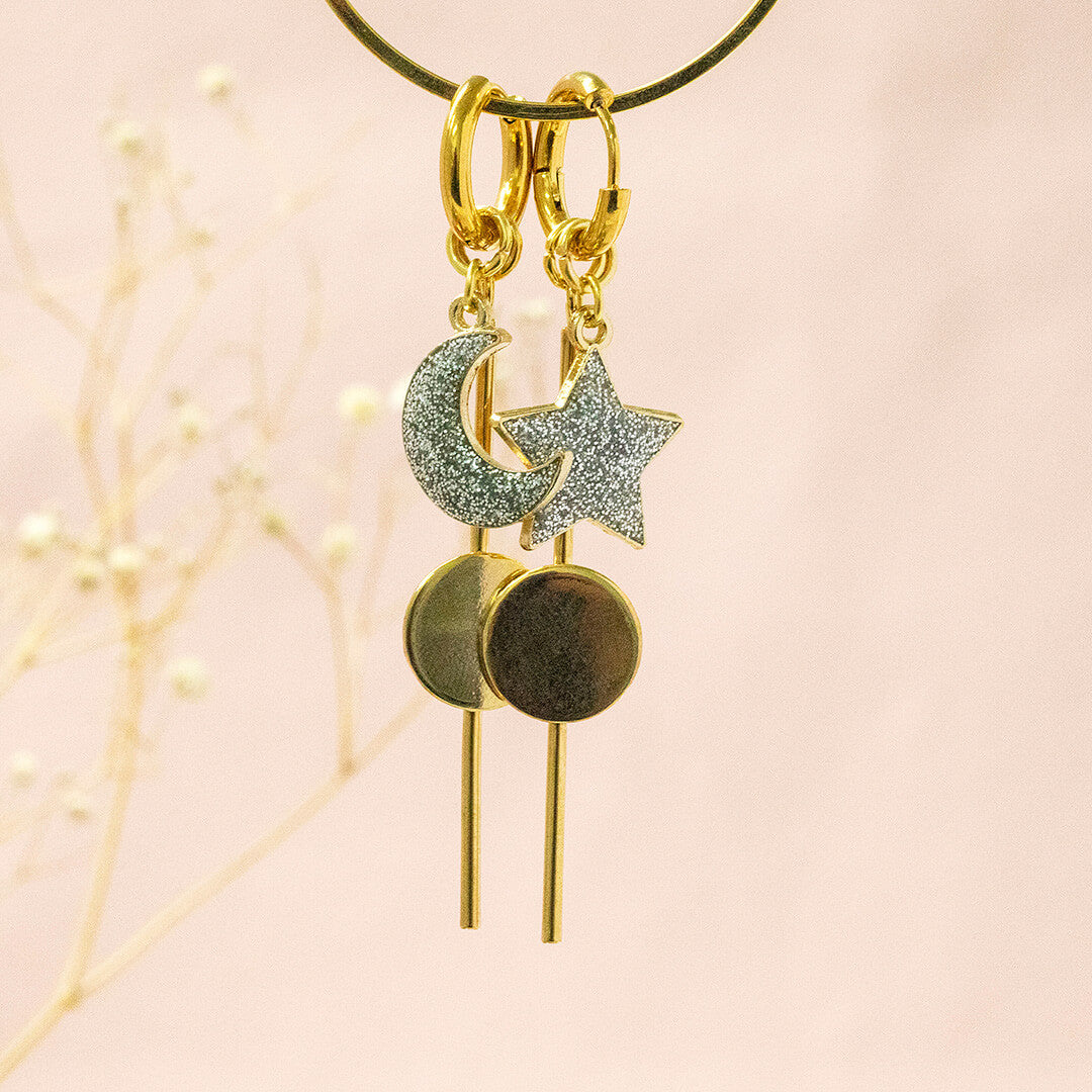 Joy by Corrine Smith Celeste Ohrringe Gold Mond Stern 7cm
