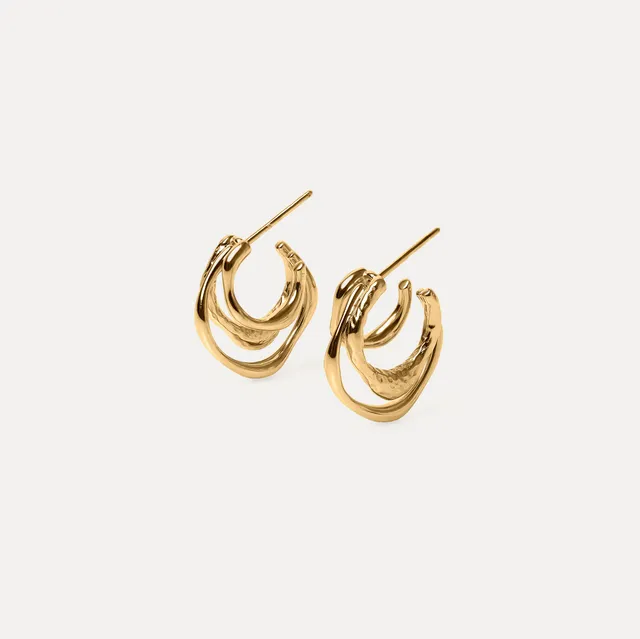 Stilnest Fluid Triple Creolen Ohrringe 24k Gold Vermeil