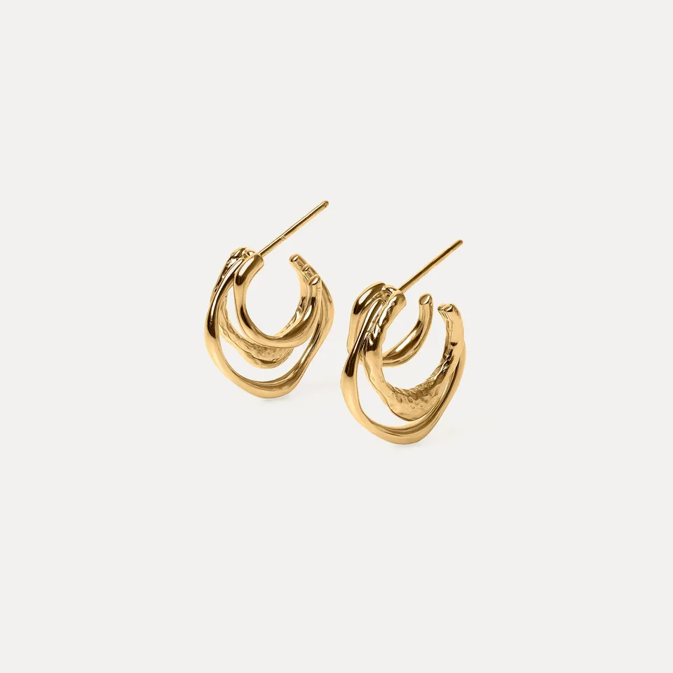 Stilnest Fluid Triple Creolen Ohrringe 24k Gold Vermeil
