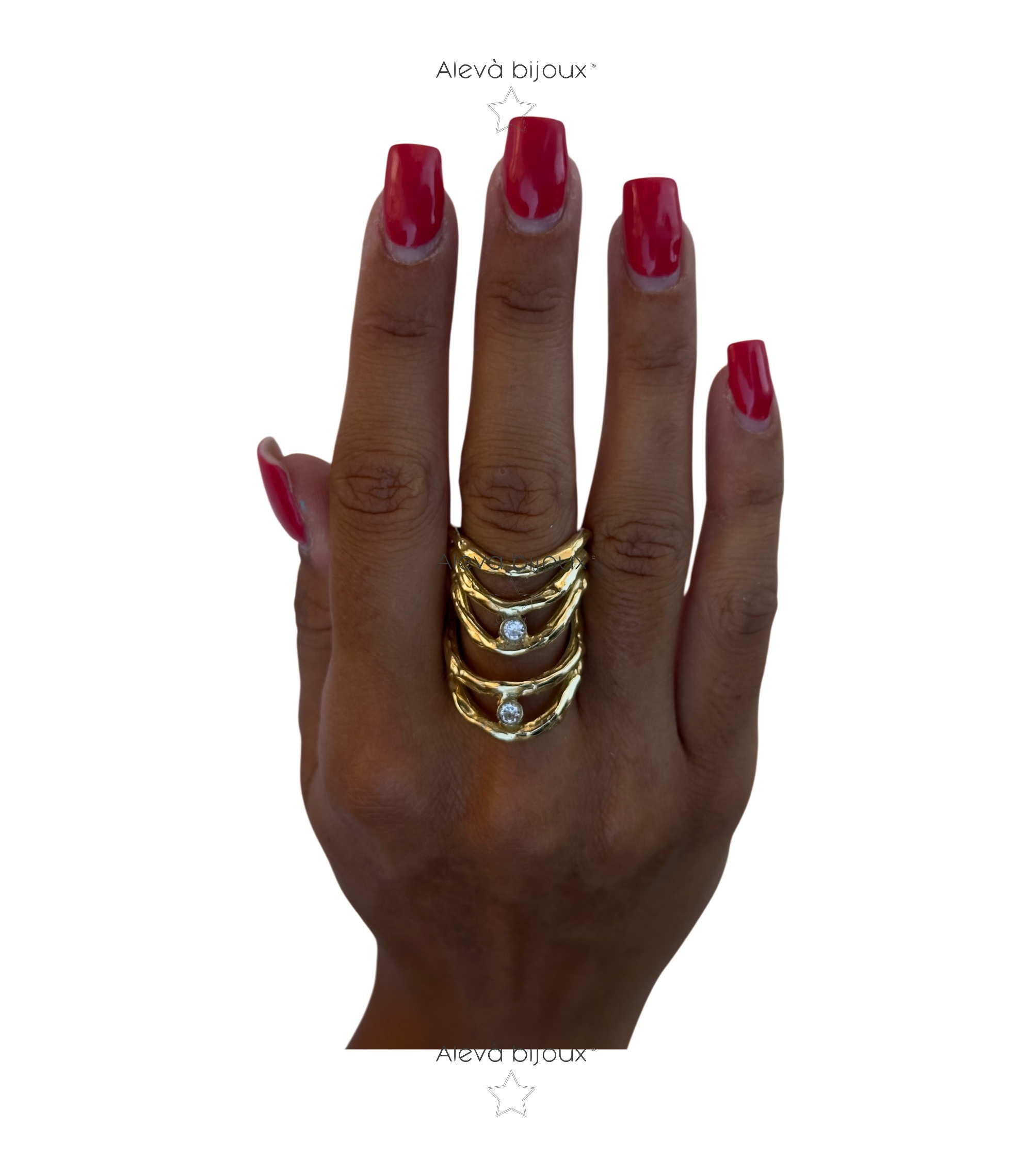 Alevá Bijoux Anelli Wave 5 Onde Ring Gold Zirkonia