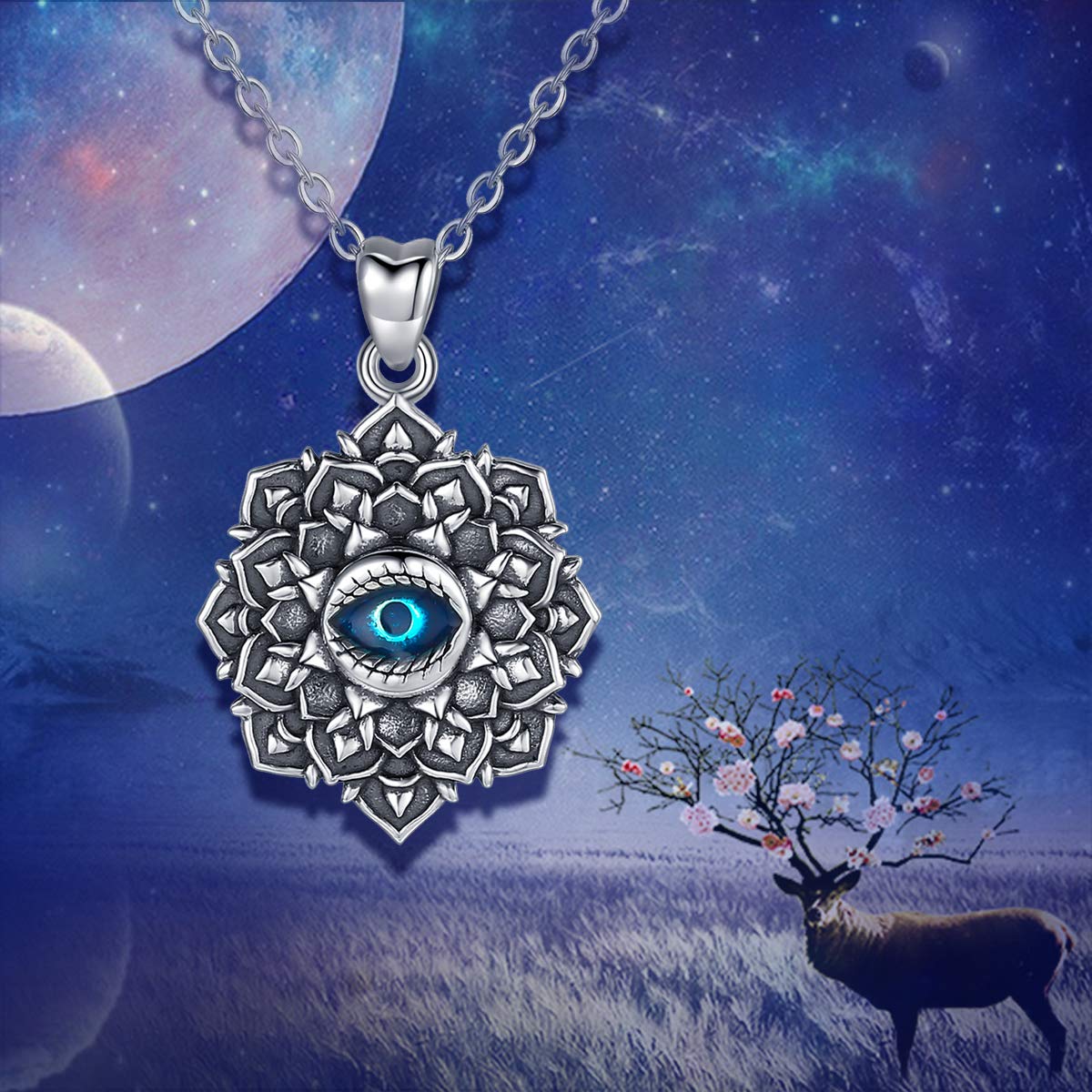 Eudora Harmony Bola Evil Eye Halskette Silber blau 45 cm