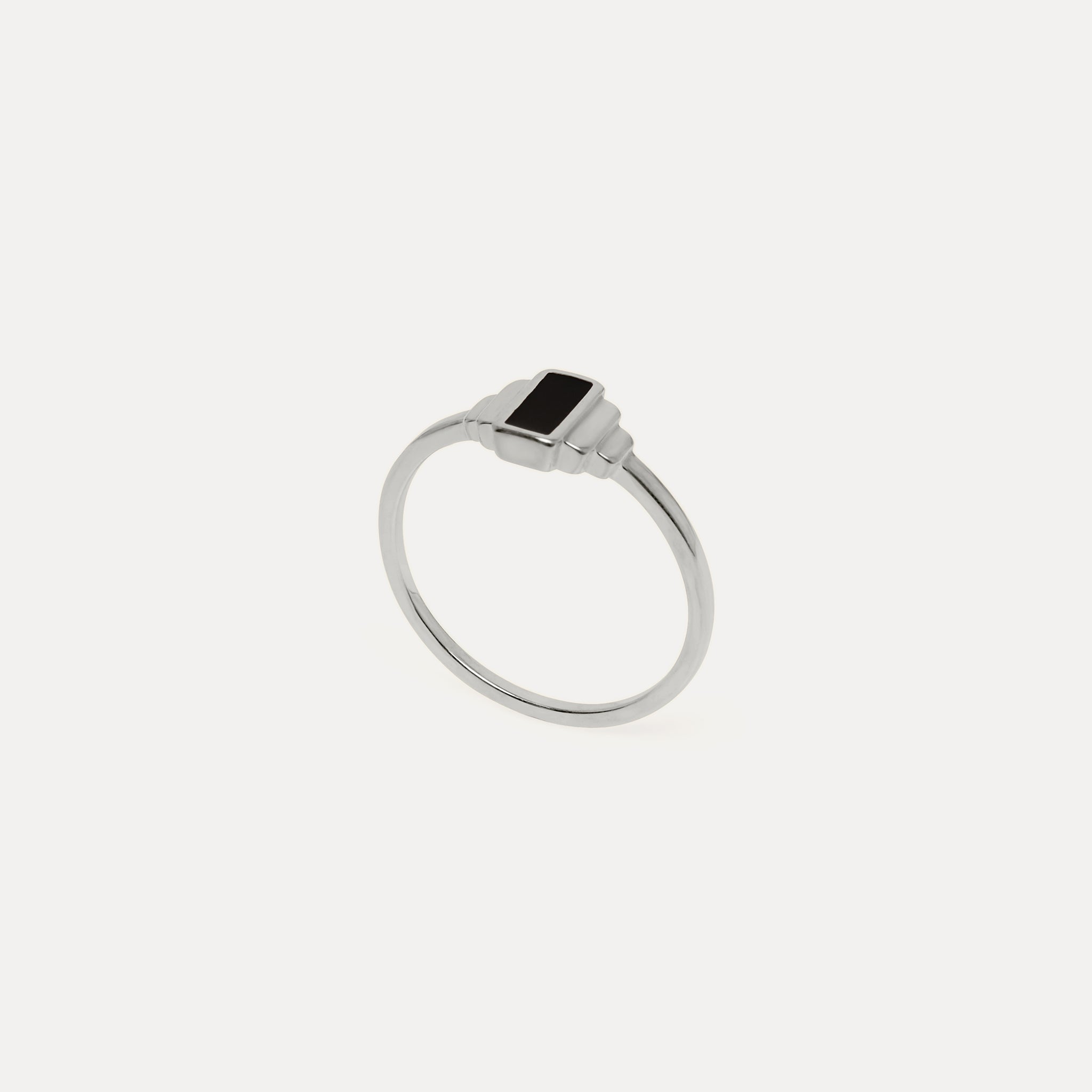 Stilnest Schwarz Enamel Retro Ring Gold Gr 52