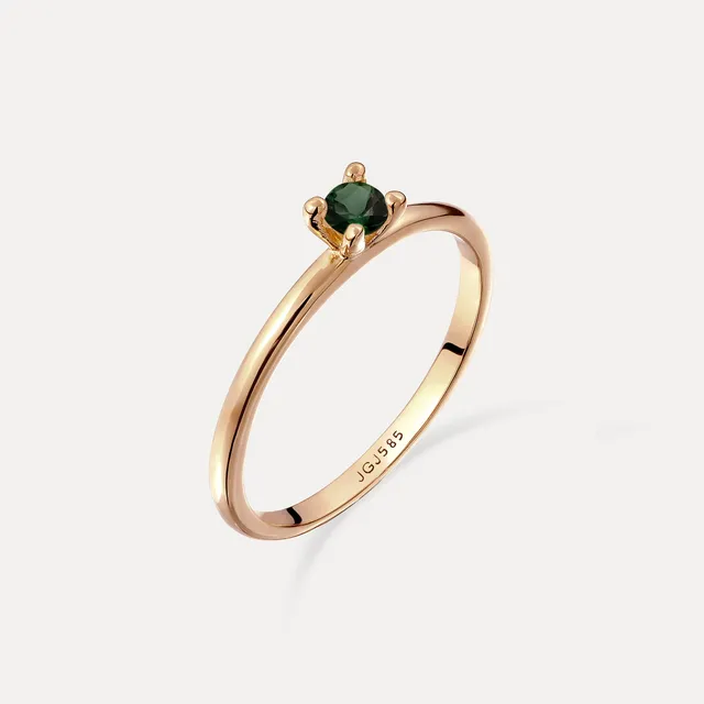 Stilnest Turmalin Solitär Ring 585 Gold Grün Rund Gr.52