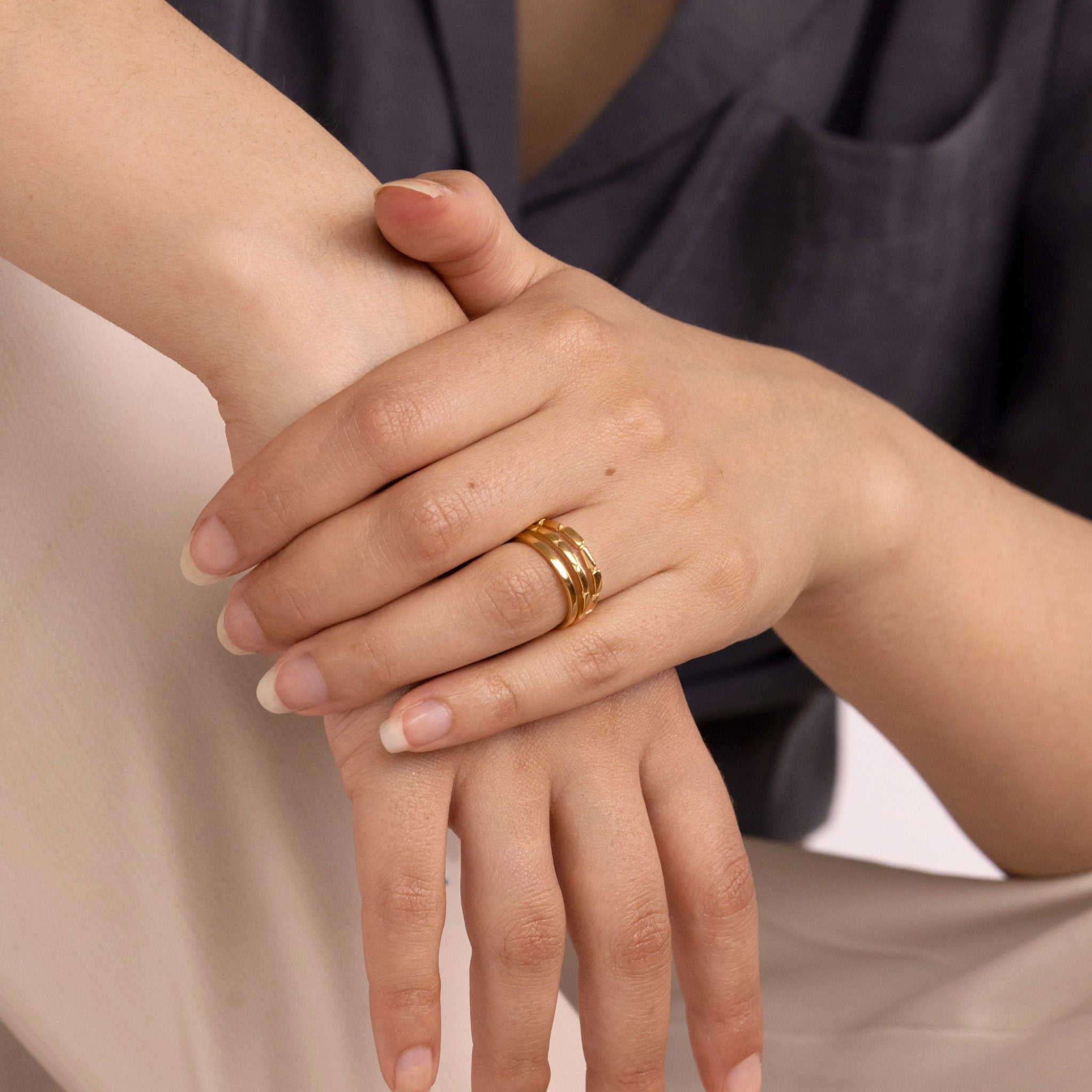 Stilnest Triple Offset Brick Ring 24K Vermeil Größe 52