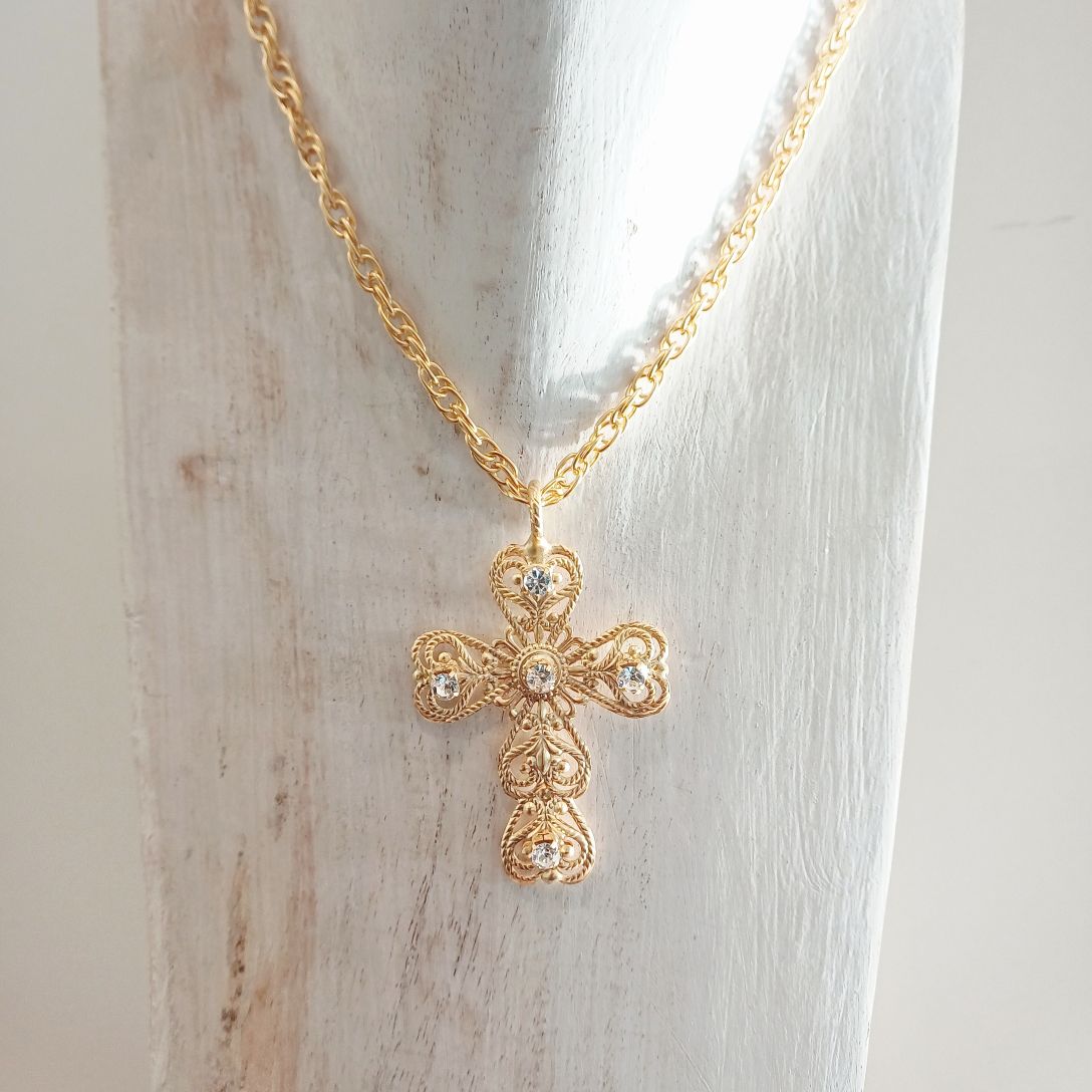 Alevá Bijoux Croci Filigrana Kreuz Anhänger Gold 6 cm