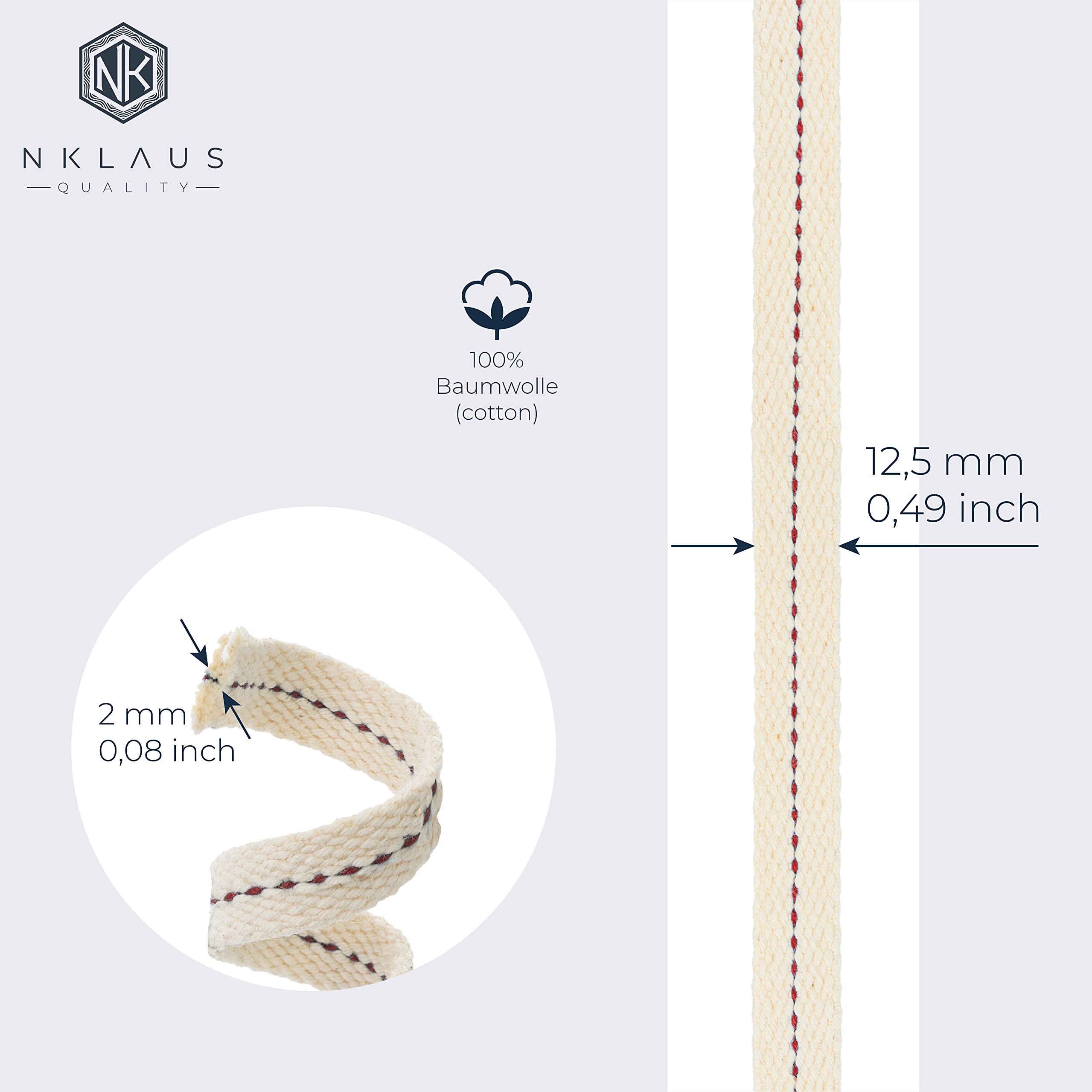 NKlaus Wicks Flachdocht 5 m 12,5 mm Baumwolle