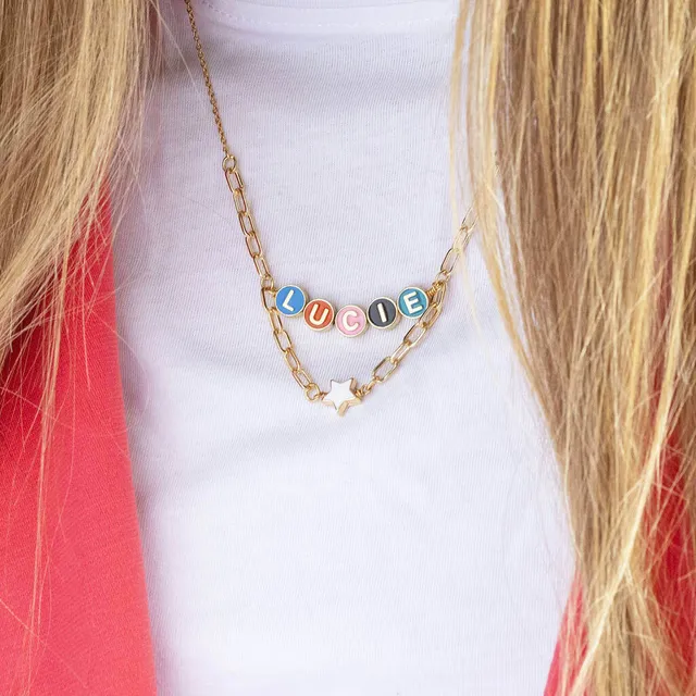 Joy by Corrine Smith Draped Enamel Name Halskette Gold Stern
