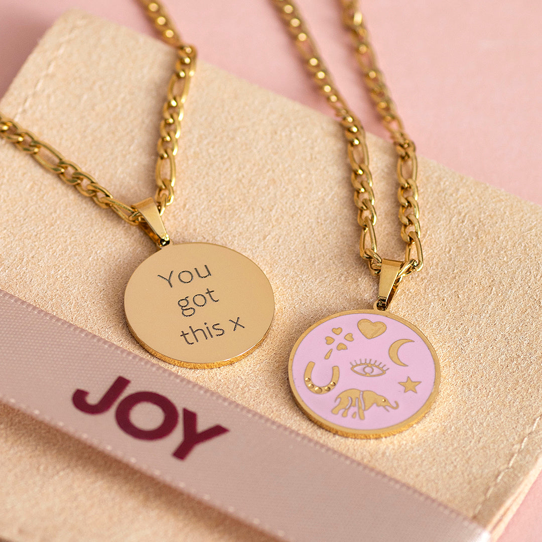 Joy by Corrine Smith Lucky Symbols Enamel Charm Halskette Gold rosa