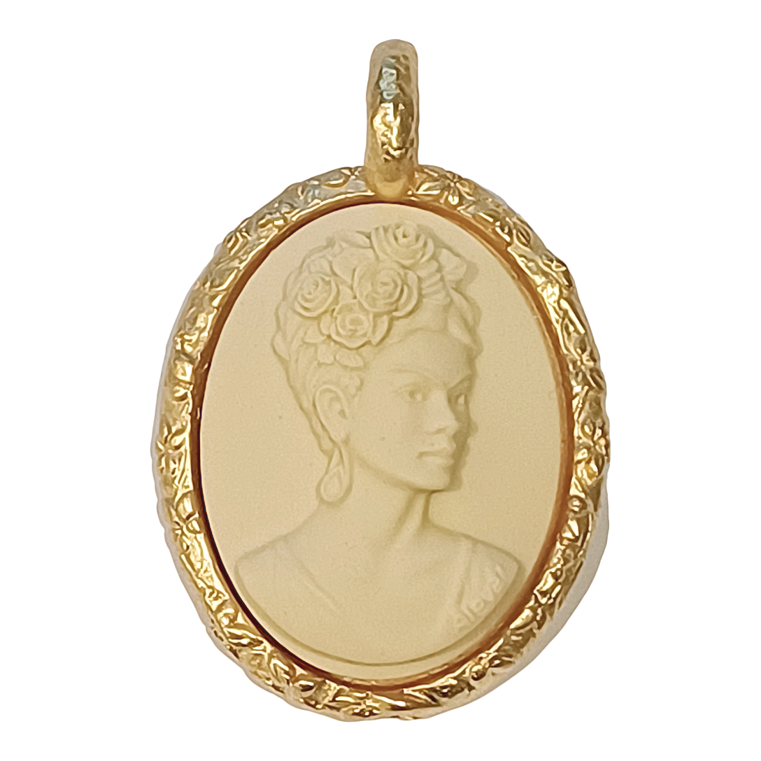 Alevá Bijoux Cammei Frida Khalo Anhänger Gold elfenbein