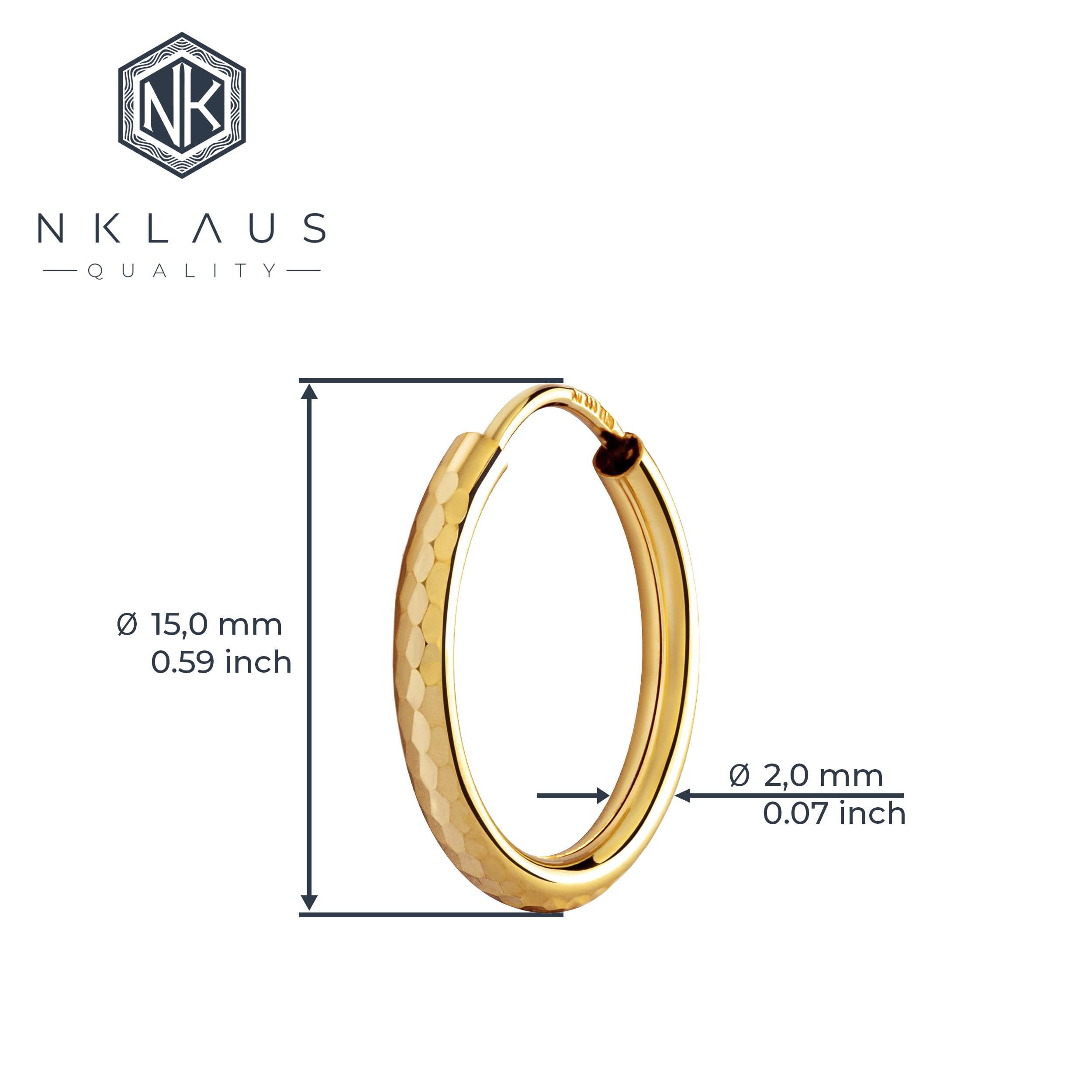 NKlaus JEWELLERY Creolen Gelbgold 333 Ohrringe 15 mm 2 mm