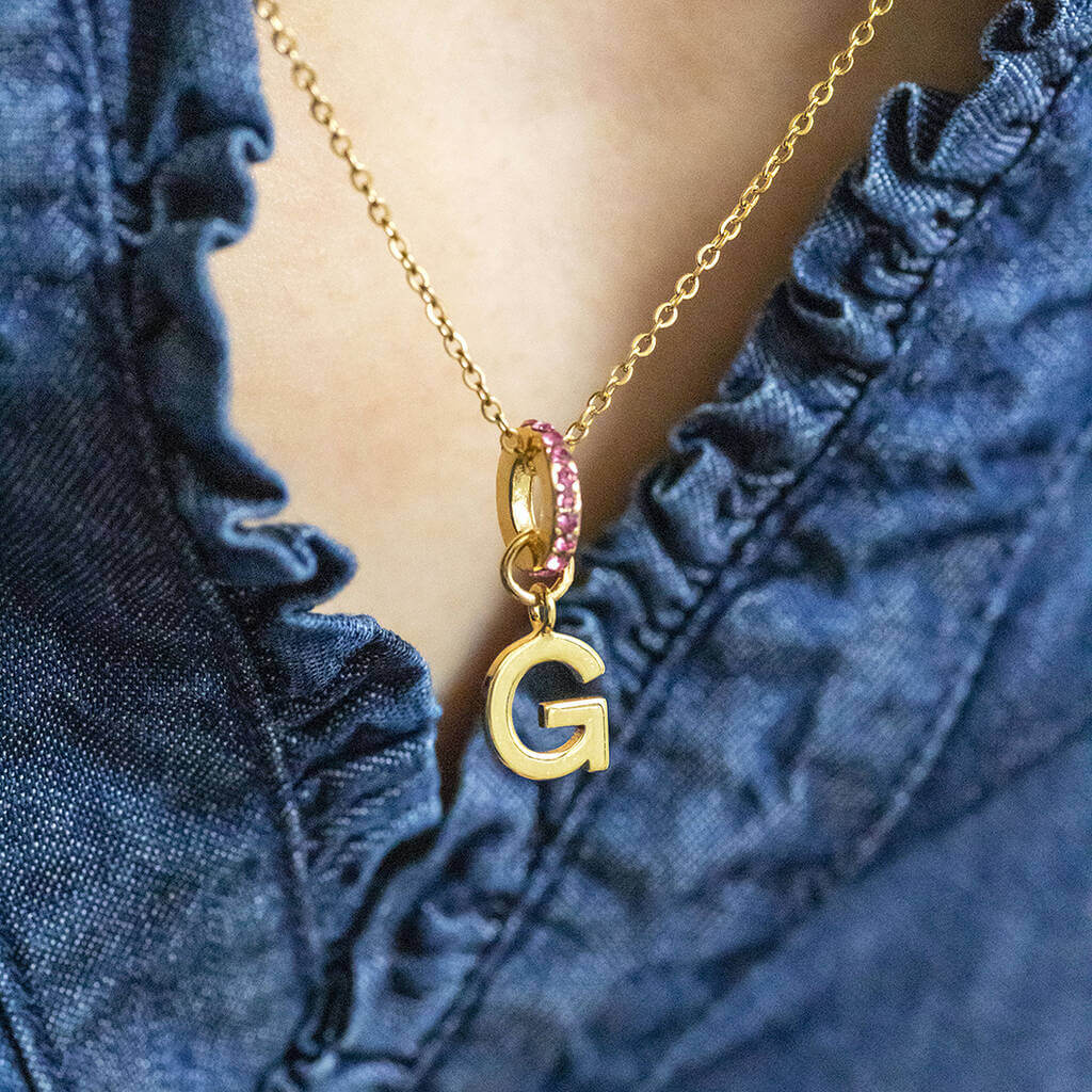 Joy by Corrine Smith Initial Halskette Gold Geburtsstein Ring