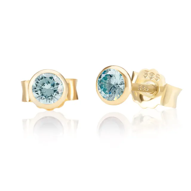 NKlaus Ohrstecker 585 Gelbgold 5 mm Zirkonia Aquamarin