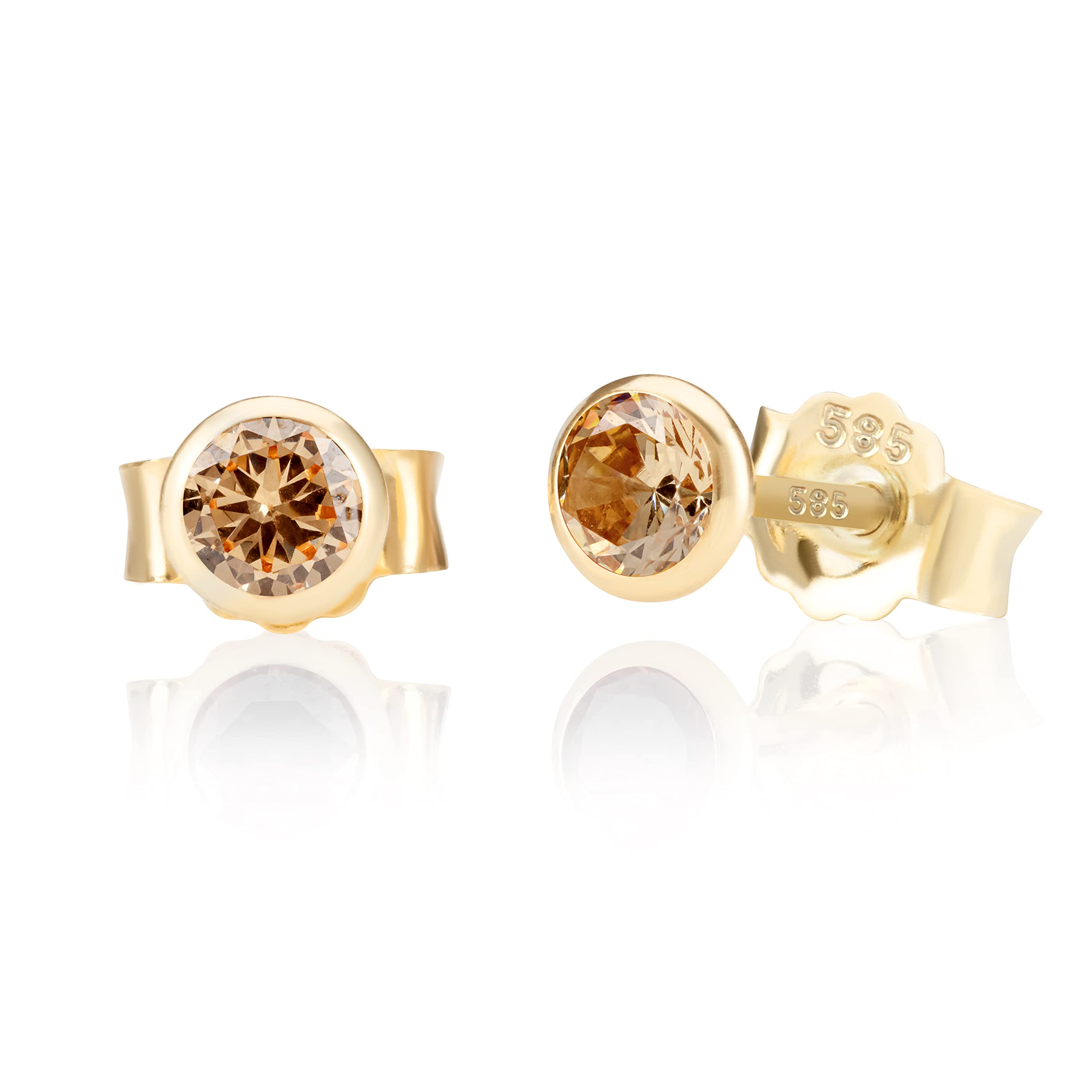 NKlaus Ohrstecker 585 Gelbgold 5 mm Zirkonia Aquamarin