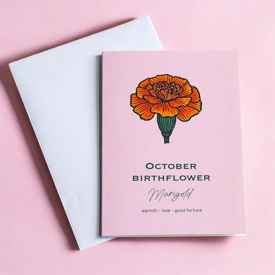 Joy by Corrine Smith Oktober Geburtsblumen Karte Marigold