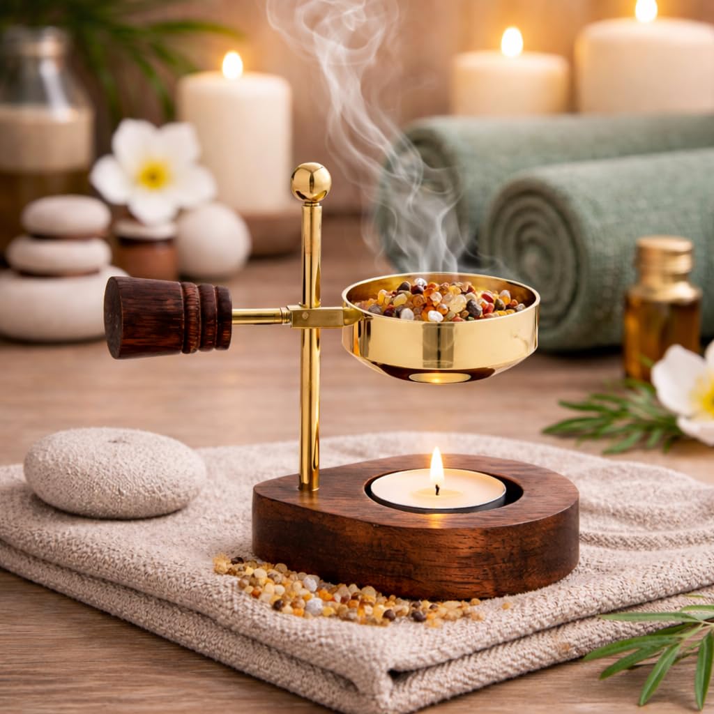 NKlaus Home Scents Räucherstövchen Messing Gold Holz 13 cm