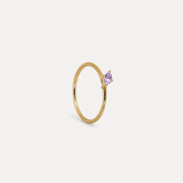 Stilnest Rings Amethyst Navette Solitär Ring 24k Gold Gr.52