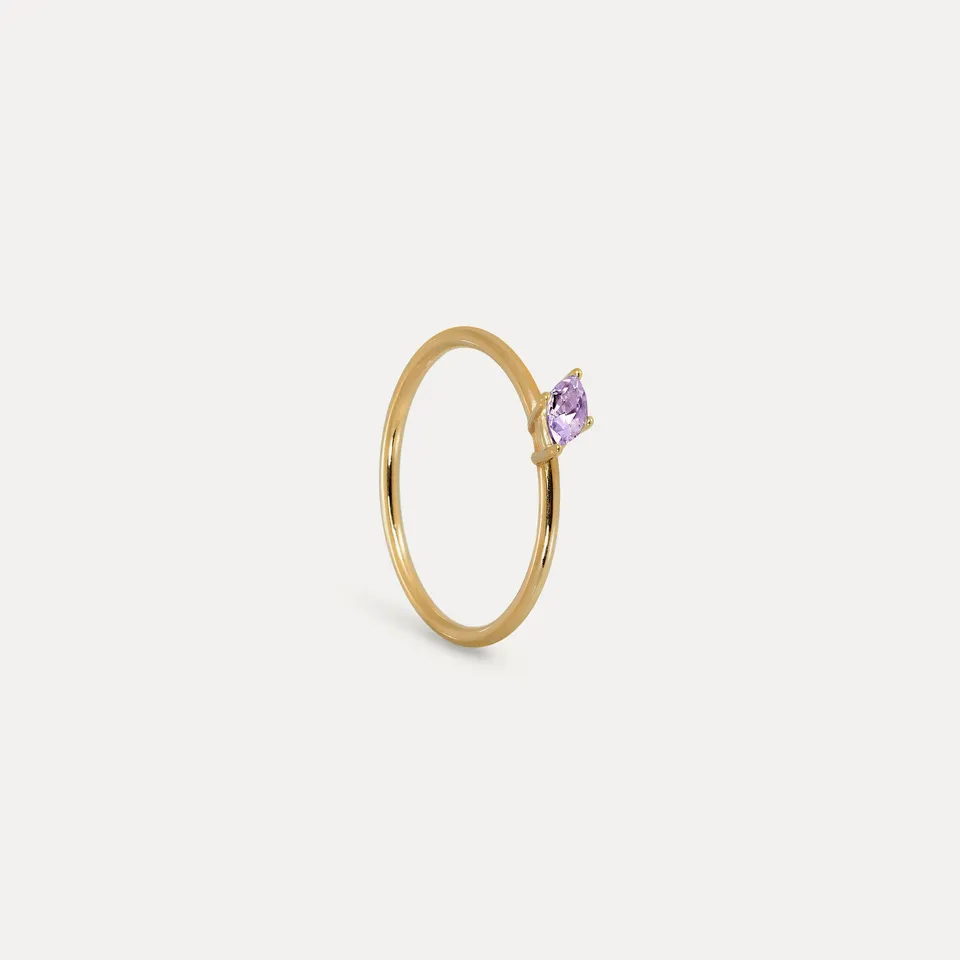 Stilnest Rings Amethyst Navette Solitär Ring 24k Gold Gr.52