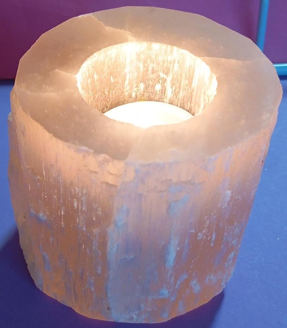 NKlaus Healing Crystals Selenit Teelichthalter rund 8cm
