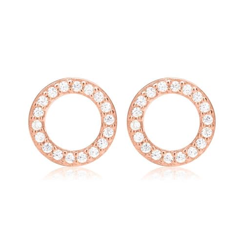 JEWLIX Ohrstecker Kreis Ohrringe Roségold Zirkonia Silber
