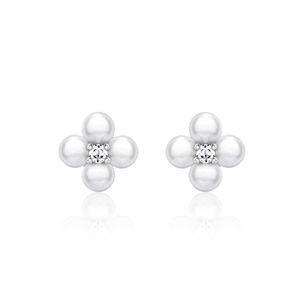 JEWLIX Ohrstecker Blüte 925 Silber Zirkonia Perlen