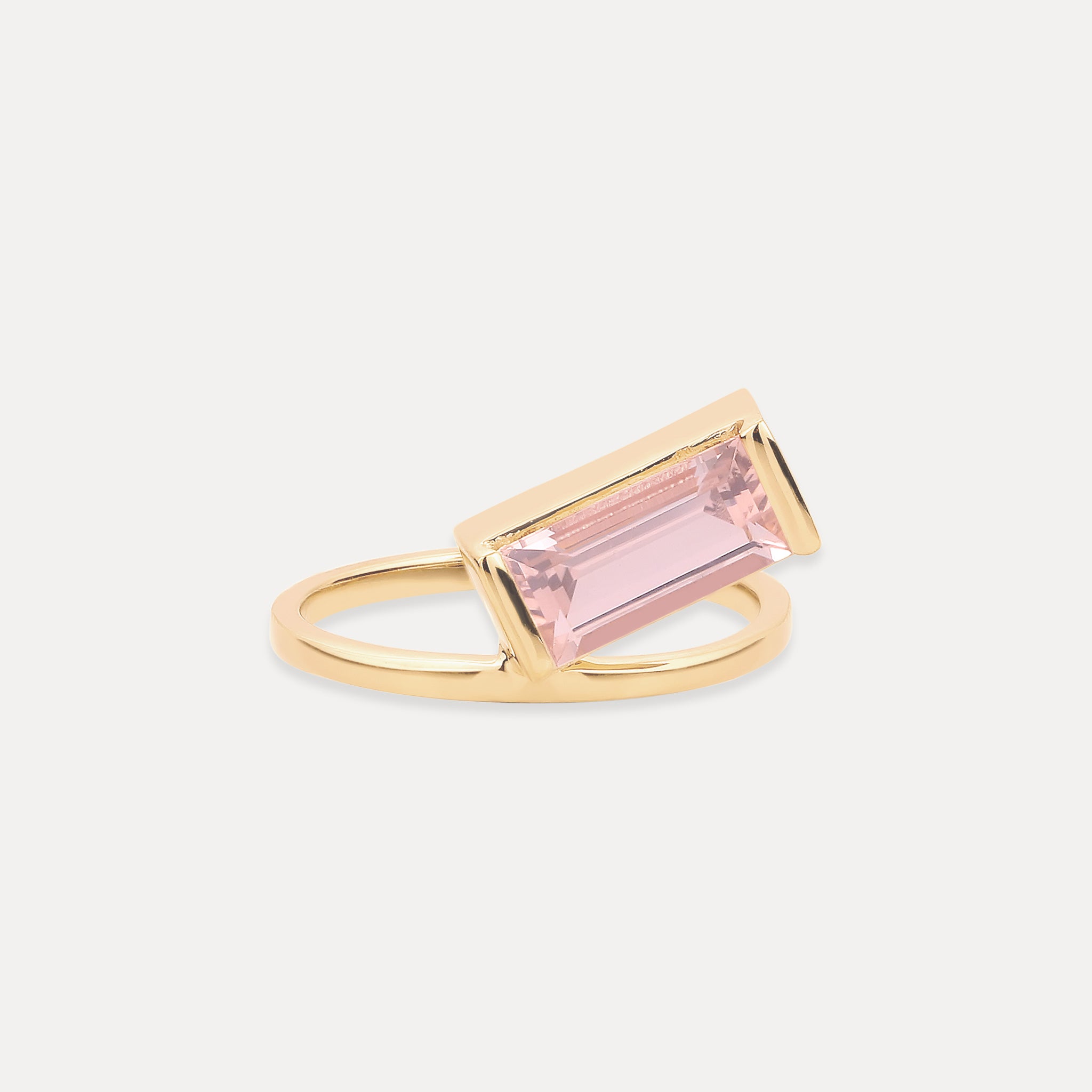 Stilnest Balance Baguette Ring 585 Gold Rosenquarz Gr.52