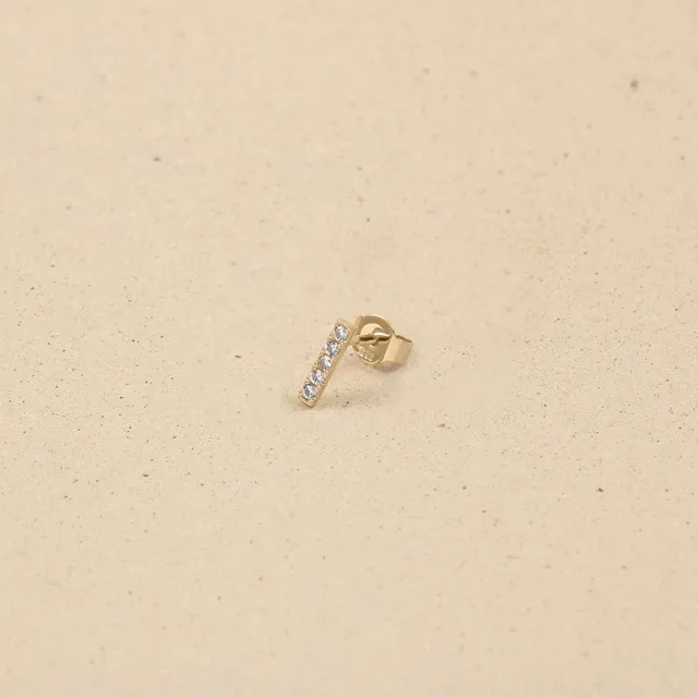 Stilnest Pavé Bar Ohrstecker weißer Saphir 585 Gold Single