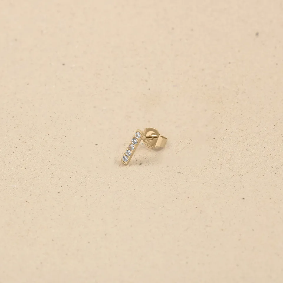Stilnest Pavé Bar Ohrstecker weißer Saphir 585 Gold Single