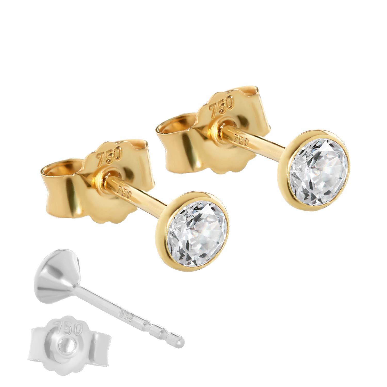 NKlaus Ohrstecker Paar 750 Gelbgold Zirkonia 4 mm