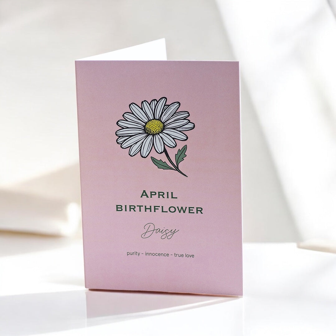 Joy April Birth Flower Daisy Karte A6 Gänseblümchen