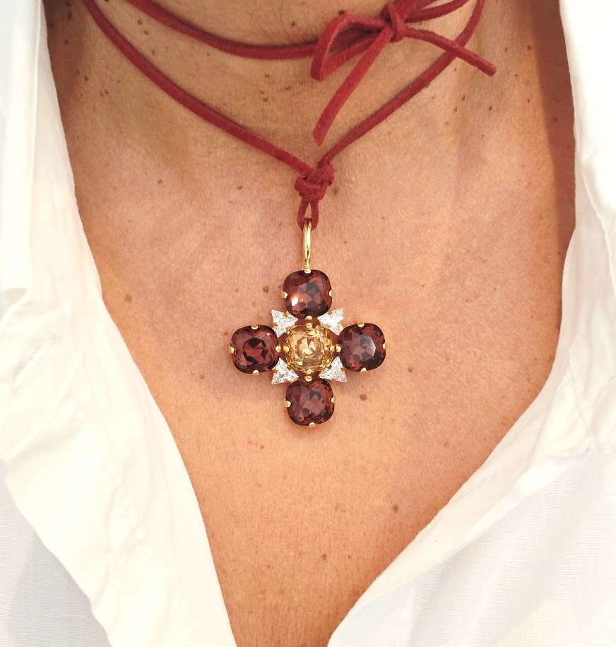 Alevá Bijoux Flower Anhänger Gold 4 cm Kristall Zirkon