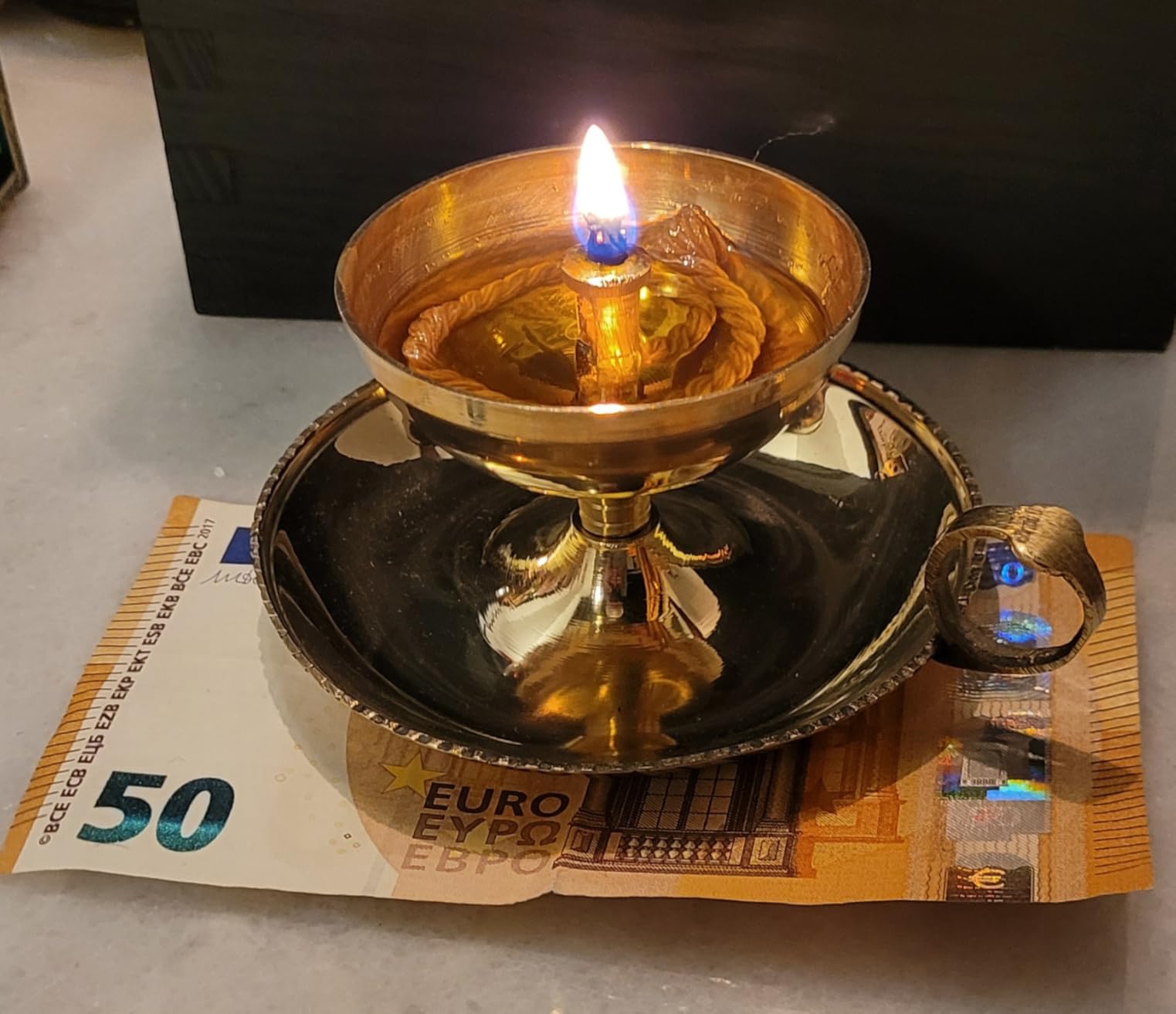 NKlaus Candle Holder Ghee Öllampe Messing gold groß 10 Dochte
