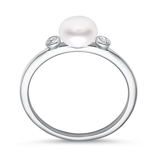 JEWLIX Perle Zirkonia Ring 925 Silber Größe 54