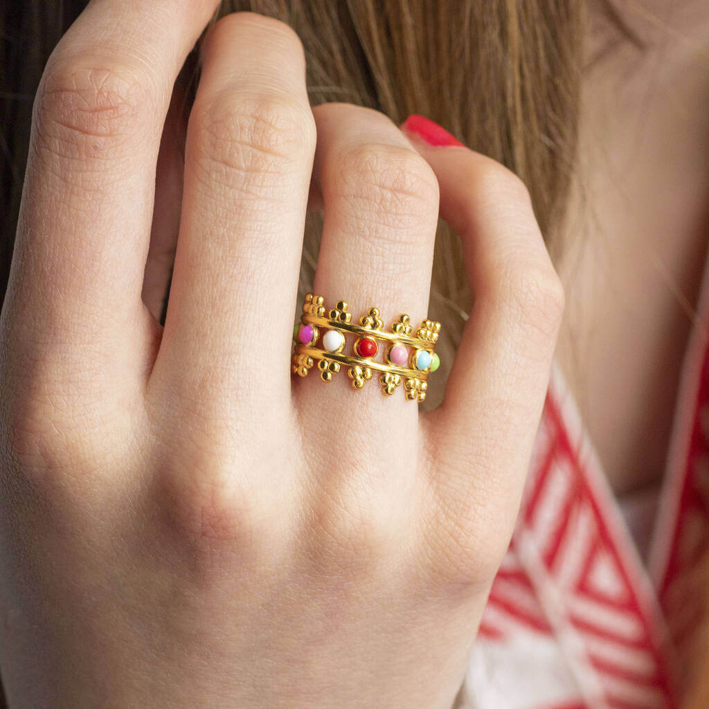 Joy by Corrine Smith Krone Ring Gold Emaille Verstellbar